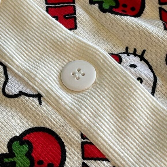 Sanrio Hello Kitty x Dumbgood Cream Red Waffle-Knit Cardigan w Strawberry & HK L - Picture 9 of 13